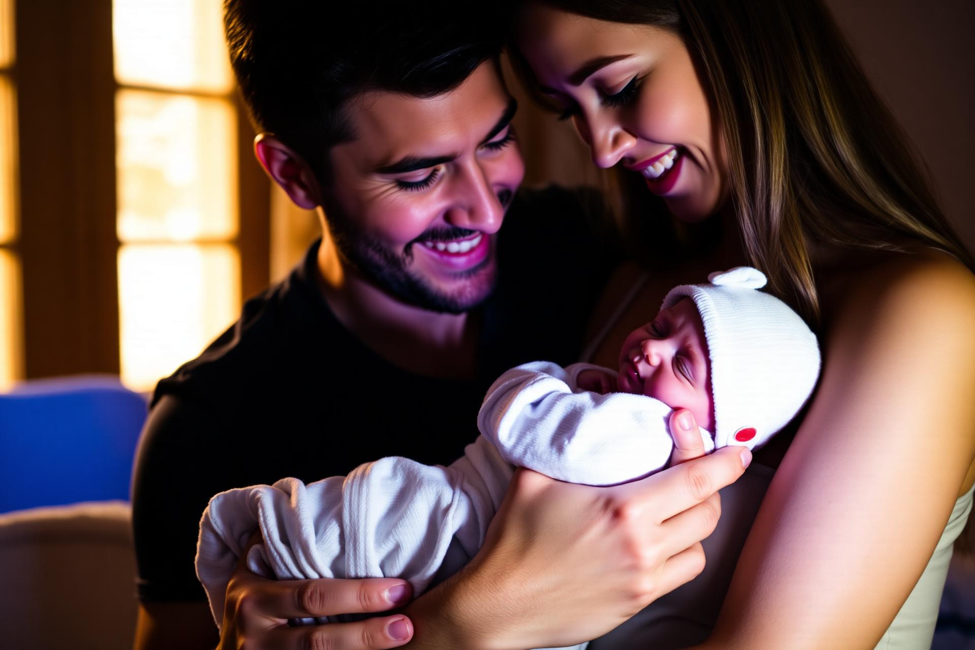 Joyful couple with newborn baby